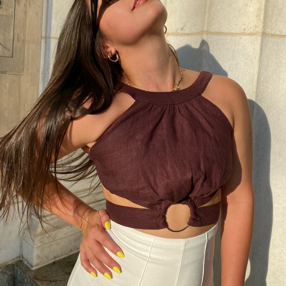Linen Cut Out Crop Top